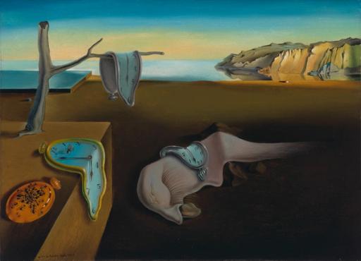 Salvador Dalí [Σαλβαδόρ Νταλί] (1904-1989), Η εμμονή της μνήμης [La persistencia de la memoria], 1931, ελαιογραφία σε μουσαμά, Museum of Modern Art (MoMA), Νέα Υόρκη. Ο Καταλανός σουρρεαλιστής ζωγράφος, εμπνευσμένος από την ψυχαναλυτική θεωρία του Sigmund Freud [Ζίγκμουντ Φρόυντ] και ιδίως από την Ερμηνεία των ονείρων [Die Traumdeutung, 1900], αποτυπώνει ένα ονειρικό τοπίο όπου τα λιωμένα ρολόγια αναπαριστούν τη ρευστότητα του χρόνου στο ασυνείδητο και την κατάρρευση της συμβατικής αντίληψης της πραγματικότητας. Το έργο συνιστά εφαρμογή της «παρανοϊκο-κριτικής μεθόδου» που ο Dalí διατύπωσε το 1930, μέσω της αυτο-επαγωγής ψυχωτικών παραισθήσεων ως δημιουργικής πρακτικής, αναδεικνύοντας την καθοριστική επίδραση της ψυχαναλυτικής θεωρίας στην εικαστική πρωτοπορία του μεσοπολέμου.