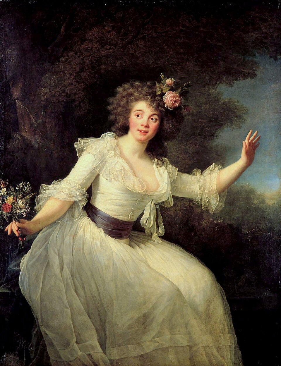 Élisabeth Louise Vigée Le Brun [Ελιζαμπέτ Λουίζ Βιζέ Λε Μπρεν],&nbsp;Madame Dugazon dans le rôle de Nina&nbsp;[Η κυρία Ντυγκαζόν στον ρόλο της Νίνας] (1787, ελαιογραφία σε μουσαμά, ιδιωτική συλλογή). Η Louise-Rosalie Lefebvre [Λουίζ-Ροζαλί Λεφέβρ], γνωστή ως Madame Dugazon [Μαντάμ Ντυγκαζόν], απεικονίζεται στον ρόλο της Νίνας από την οπερά-κωμίκ [opéra-comique]&nbsp;Nina, ou La Folle par amour&nbsp;[Νίνα, ή Η τρελή από έρωτα] (1786) του Nicolas Dalayrac [Νικολά Νταλαϊράκ]. Η ερμηνεύτρια καθιέρωσε στην Opéra-Comique του Παρισιού έναν στερεότυπο τύπο ρόλου [emploi] που έλαβε το όνομά της (Dugazon / forte Dugazon), δηλώνοντας τη νεαρή ερωτευμένη ηρωίδα της γαλλικής λυρικής παράδοσης.