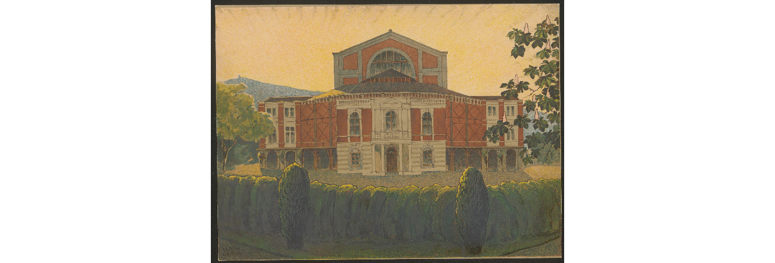 Το θέατρο Bayreuth, το οποίο δημιούργησε ο Richard Wagner για την παραγωγή των έργων του, φιλοτεχνημένο από τον [[#Ulrich Weber [Ούλριχ Βέμπερ]#]] (αχρονολόγητο έργο). Το θέατρο είχε κατασκευαστεί από τον Γερμανό συνθέτη για να υπηρετήσει το ιδανικό του της όπερας ως ολοτεχνήματος. 