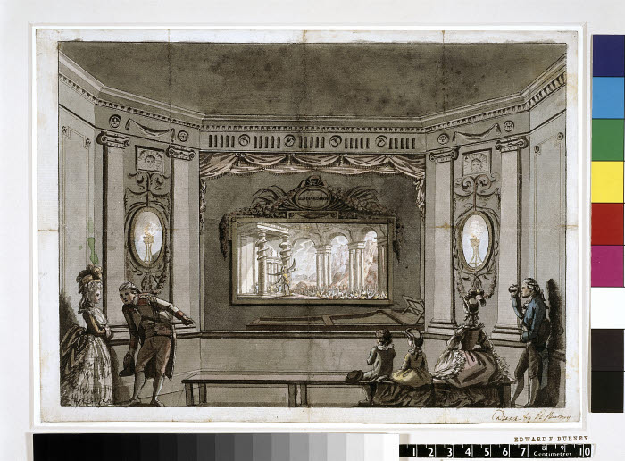 Το Eidophusikon, ένα πρωτοποριακό μηχανικό θέατρο του 18ου αιώνα, δημιουργημένο από τον σκηνογράφο [[#Philip James de Loutherbourg [Φίλιπ Τζέιμς ντε Λάδερμπουργκ]#]] (1781) σε ζωγραφικό πίνακα του [[#Edward Francis Burney [Έντουαρντ Φράνσις Μπέρνεϋ]#]] (1782). 