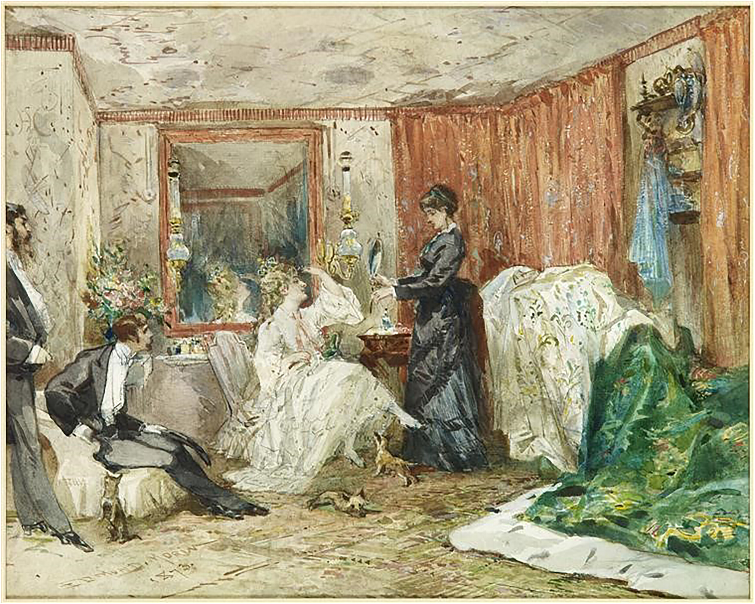 Η λυρική υψίφωνος και πρωταγωνίστρια της οπερέτας [[#Hortense Schneider [Ορτάνς Σνάιντερ]#]] στο καμαρίνι της. Ζωγραφικός πίνακας του [[#Edmond Morin [Εντμόν Μορέν]#]], "La Loge de Hortense Schneider" (1873), Musée du Château de Compiègne. 