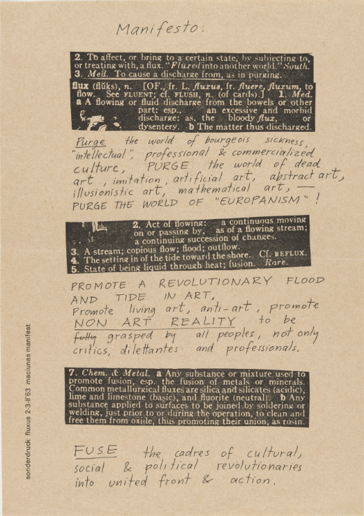 Jurgis Mačiūnas, Fluxus Manifesto, 1963, MoMA. 