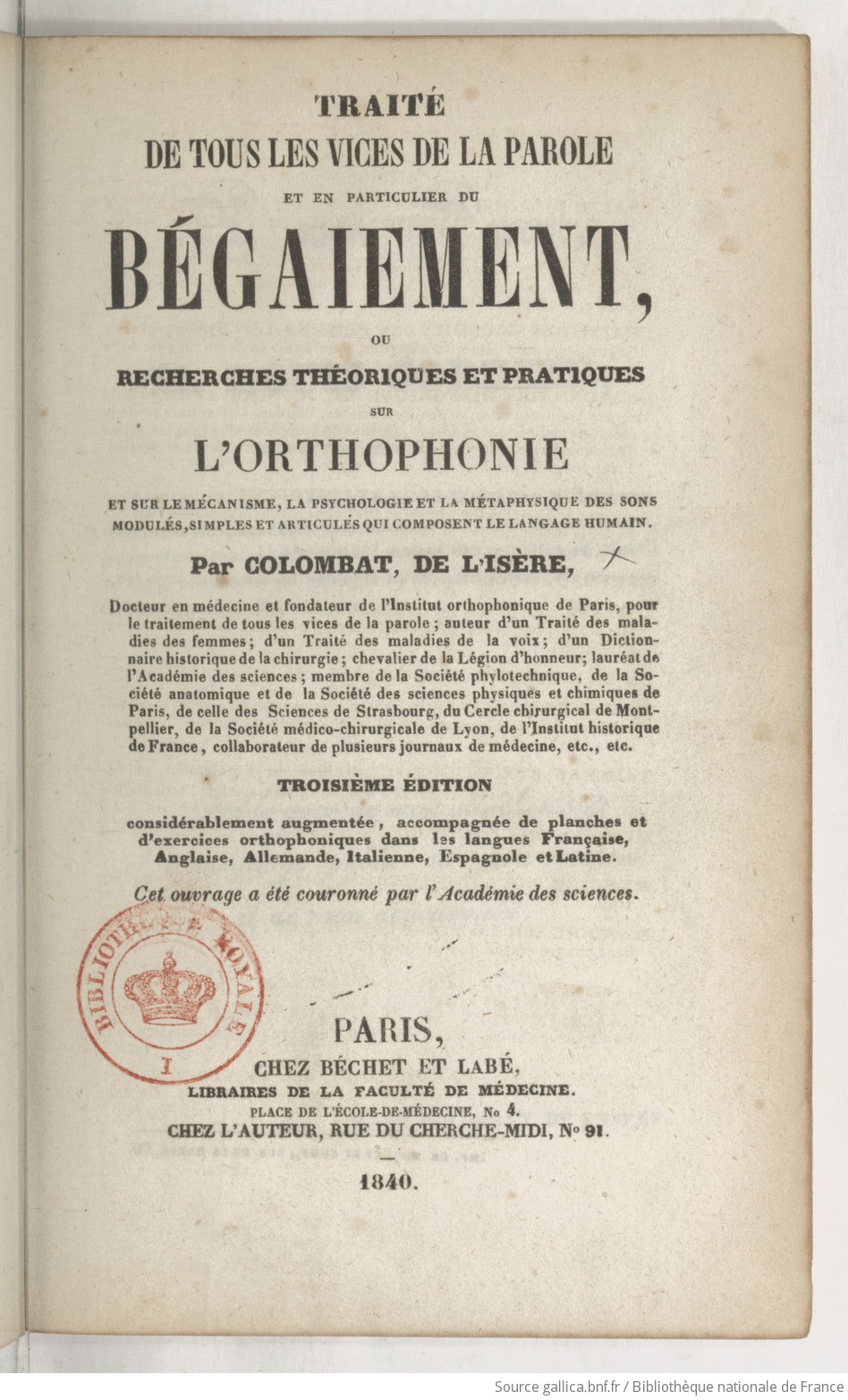 Το εξώφυλλο του βιβλίου του Marc Colombat de l’Isère, στο οποίο αποτυπώνεται η χρήση του όρου ορθοφωνία.