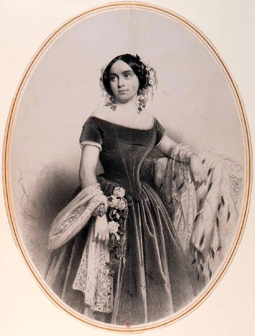 Λιθογραφία του Charles Baugniet (1851) που απεικονίζει την Ελληνίδα [[#Έλενα Άγγρη#]] [Elena D'Angri], την πρώτη Ελληνίδα λυρική καλλιτέχνιδα με τεράστια διεθνή καριέρα. Ως μία από τις κορυφαίες φωνές&nbsp;κοντράλτο&nbsp;της εποχής του μπελκάντο, η D'Angri ήταν διάσημη για τη δεξιοτεχνία και τη δραματική της δύναμη, αποτελώντας ένα από τα πρώτα μεγάλα αστέρια της όπερας με ελληνική καταγωγή.