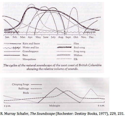 Διάγραμμα καταγραφής της έντασης των ήχων φυσικού ηχοτοπίου από τον Schafer. 