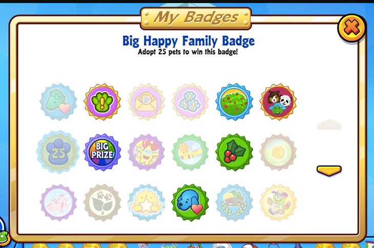 Η λειτουργία My Badges [Τα παράσημά μου] του διαδικτυακού παιχνιδιού Webkinz (Ganz, 2005), όπου οι παίκτριες και οι παίκτες συγκεντρώνουν ψηφιακά παράσημα ως ανταμοιβή για επιτεύγματα εντός της εφαρμογής. Η εικονογραφία των παρασήμων αποτυπώνει τον πυρήνα των μηχανισμών της παιγνιοποίησης, όπως μεταφέρθηκαν στη συνέχεια σε πλατφόρμες μουσικής ροής και σε προγράμματα πιστότητας θεάτρων και φεστιβάλ, με στόχο την ενίσχυση της εμπλοκής του κοινού.