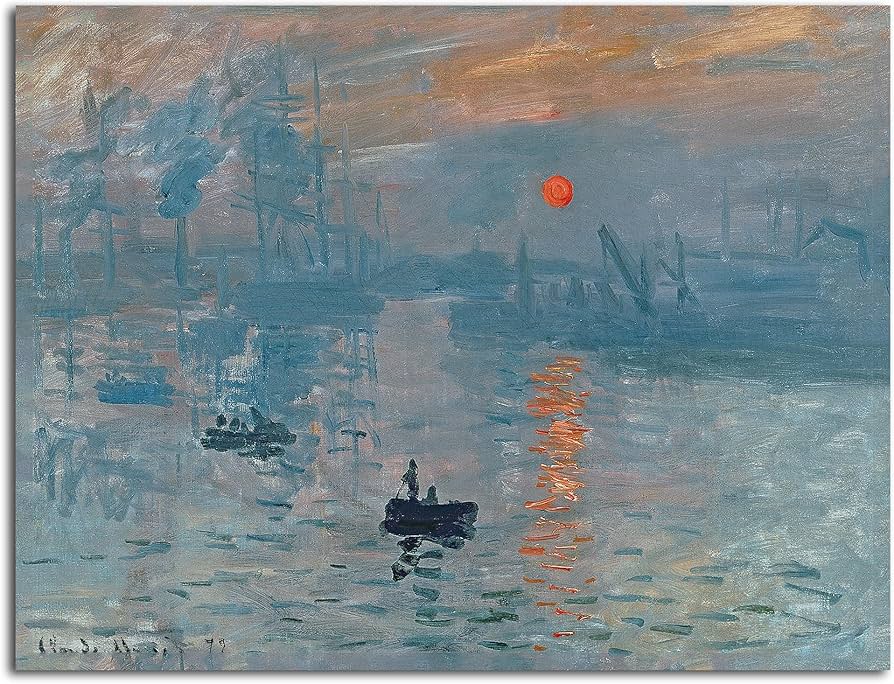 Claude Monet [Κλωντ Μονέ],&nbsp;Impression, Soleil Levant&nbsp;[Εντύπωση, Ανατέλλων Ήλιος] (1872), λάδι σε καμβά. Ο πίνακας που έδωσε το όνομά του στον ιμπρεσιονισμό: ο κριτικός τέχνης Louis Leroy [Λουί Λερουά] χρησιμοποίησε ειρωνικά τη λέξη «εντύπωση» (impression) για να υποτιμήσει τον πίνακα, ωστόσο οι ιμπρεσιονιστές υιοθέτησαν τον όρο ως προγραμματική δήλωση. Πηγή: Musée Marmottan Monet, Παρίσι.