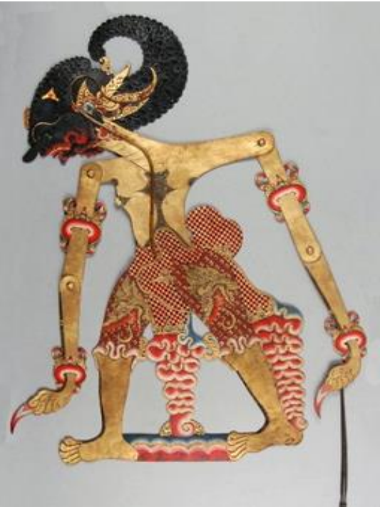 Φιγούρα του παραδοσιακού ινδονησιακού θεάτρου σκιών Javanese Wayang Kulit. Διακρίνονται οι αρθρώσεις στα χέρια.