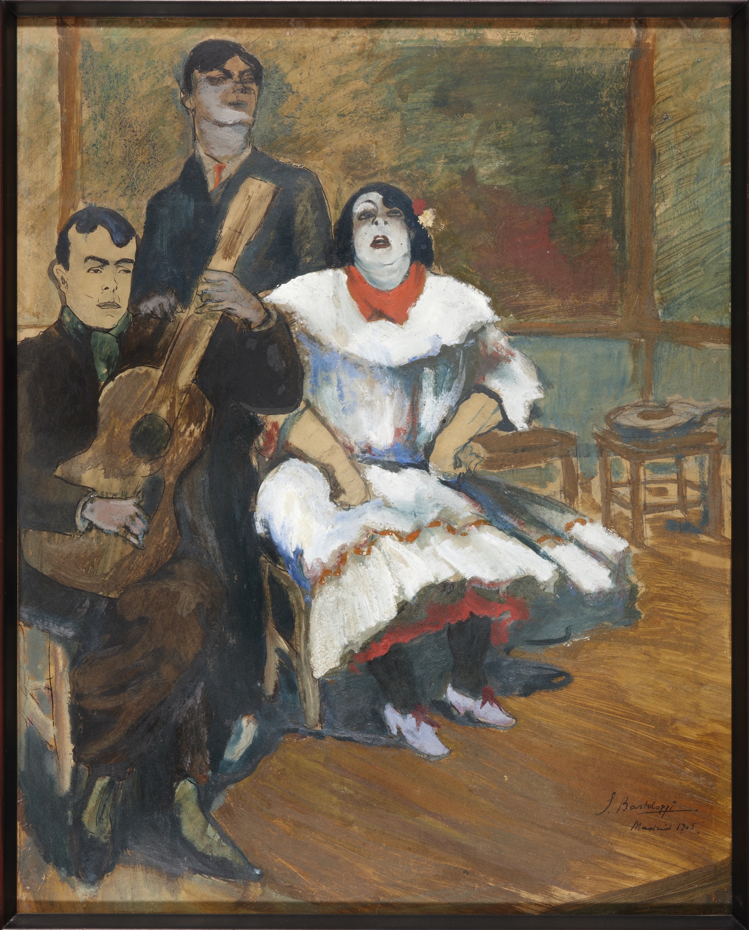 Salvador Bartolozzi [Σαλβαδόρ Μπαρτολότσι],&nbsp;Tablao Flamenco&nbsp;(1905, λάδι και γκουάς σε χαρτί, 530 x 420 χιλ., ιδιωτική συλλογή). Το έργο αποτυπώνει την ατμόσφαιρα των πρώιμων επαγγελματικών χώρων φλαμένκο στη Μαδρίτη, κατά την περίοδο μετάβασης από τα cafés cantantes στα σύγχρονα ταμπλάο.