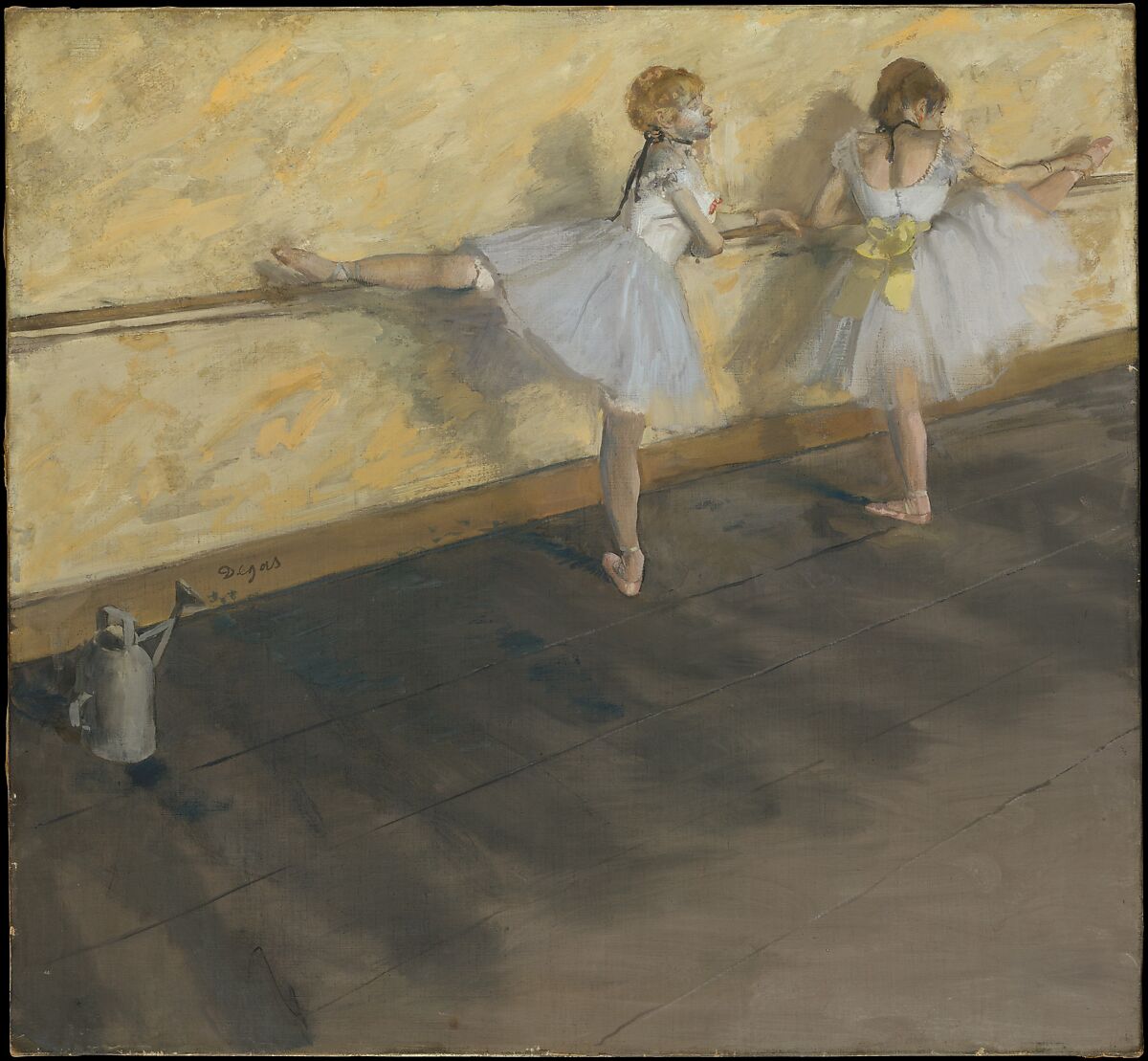 Edgar Degas [Εντγκάρ Ντεγκά],&nbsp;Danseuses à la barre&nbsp;[Χορεύτριες στη μπάρα] (1877), μεικτή τεχνική σε καμβά, 75,6 x 81,3 εκ. Ο Degas, κορυφαίος εκπρόσωπος του ιμπρεσιονισμού, αφιέρωσε σημαντικό μέρος του έργου του στον χορό, αποτυπώνοντας τη στιγμιαία κίνηση, το μεταβαλλόμενο φως και την ατμόσφαιρα των προβών. Πηγή: The Metropolitan Museum of Art (29.100.34).