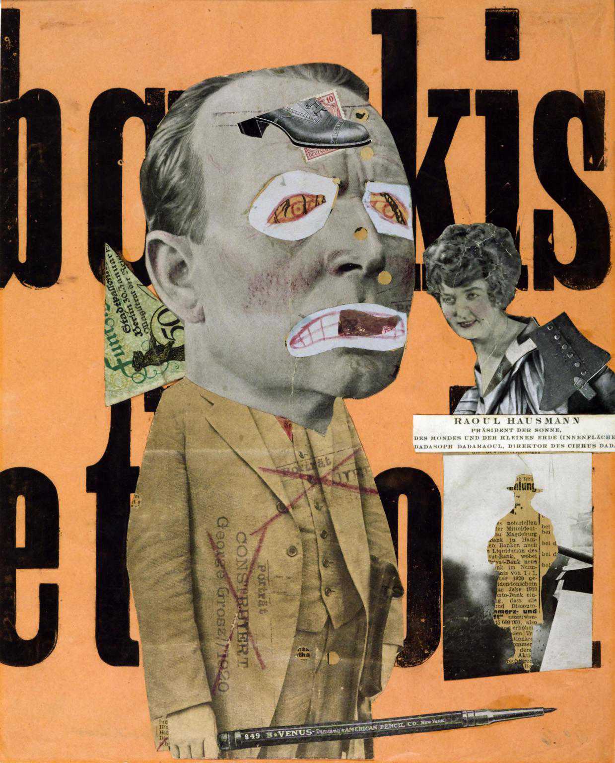 [[#Raoul Hausmann [Ραούλ Χάουσμαν]#]], The Art Critic, 1919–20, Λιθογραφία και τυπωμένο χαρτί πάνω σε χαρτί. Λονδίνο, Tate Gallery. 