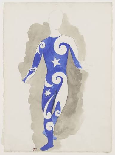 Ο Pablo Picasso [Πάμπλο Πικάσσο], Σχέδιο για κοστούμι ακροβάτη [Projet pour un costume d'acrobate] (1916-1917), υδατογραφία και μολύβι, 28 x 20 εκ., Musée national Picasso-Paris. Προσχέδιο για το μπαλέτο Parade [Παρέλαση] (1917) των Ρωσικών Μπαλέτων, σε μουσική Erik Satie [Ερίκ Σατί], σενάριο Jean Cocteau [Ζαν Κοκτώ] και χορογραφία Léonide Massine [Λεονίντ Μασσίν], όπου ο Picasso μετέφερε τον κυβισμό στη σκηνή του χορού.