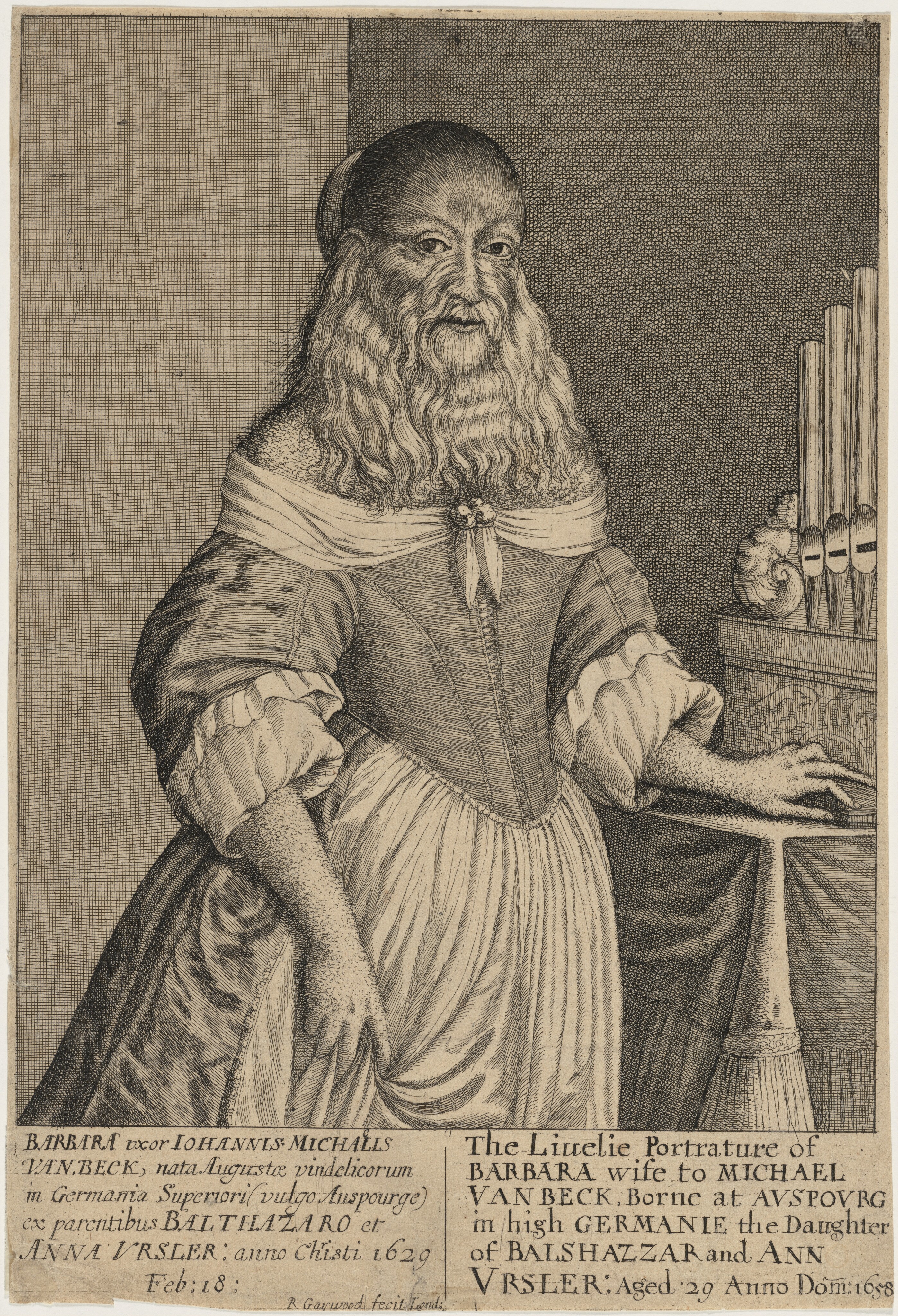 Barbara Van Beck, the Bearded Lady [Μπάρμπαρα φαν Μπεκ, η γενειοφόρος κυρία], οξυγραφία του Robert Gaywood [Ρόμπερτ Γκέυγουντ], Λονδίνο 1658. Η Barbara Ursler van Beck, γεννημένη στο Άουγκσμπουργκ [Augsburg] το 1629, περιόδευσε στις ευρωπαϊκές αυλές και πόλεις επιδεικνυόμενη επί πληρωμή, συνοδεύοντας την εμφάνισή της με μουσικό ρεσιτάλ σε πληκτροφόρο όργανο. Το χαρακτικό τεκμηριώνει την επαγγελματική έκθεση του αποκλίνοντος σώματος δύο αιώνες πριν από τη θεσμοποίηση του θεάματος ετερόμορφων και αποδεικνύει ότι η επίδειξη συνδυαζόταν εξ αρχής με νούμερο δεξιοτεχνίας.