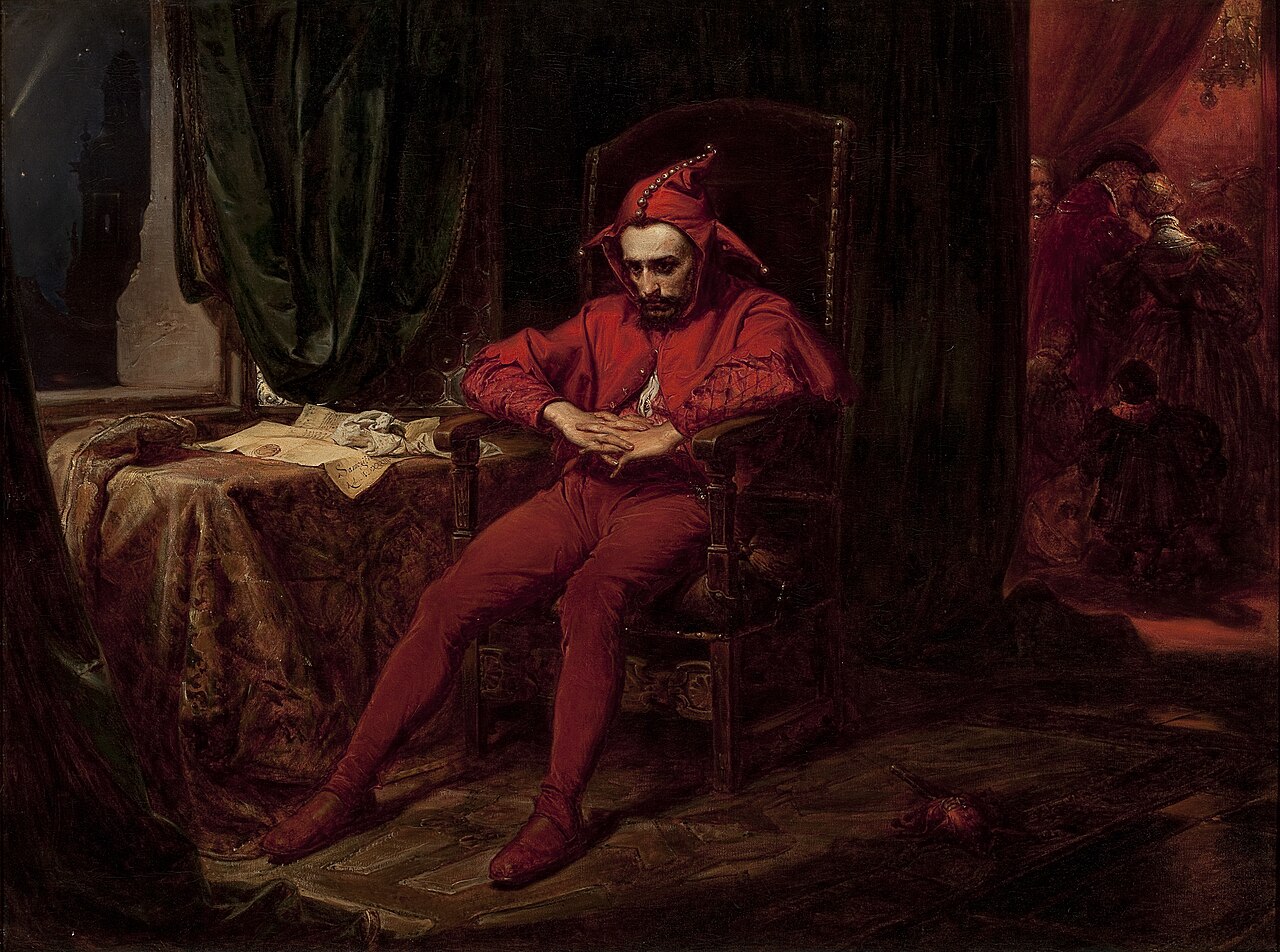 Jan Matejko [Γιαν Ματέικο], Stańczyk [Στάντσικ] (1862), λάδι σε καμβά, 88 × 120 εκ., Εθνικό Μουσείο Βαρσοβίας (αρ. MP 433). Ο Stańczyk (περ. 1480 – 1560), αυλικός γελωτοποιός τριών Πολωνών βασιλέων της δυναστείας των Γιαγκελλόνων, αποτυπώνεται σκεπτικός και μελαγχολικός εν μέσω αυλικής γιορτής, μόλις πληροφορηθεί την απώλεια του Σμολένσκ (1514), ενσαρκώνοντας τη φιγούρα του μωρού ως μοναδικού φορέα της αλήθειας στην αυλή. Ο γελωτοποιός, από τους κεντρικούς επιτελεστές του μεσαιωνικού θεάτρου και της αυλικής διασκέδασης, κληροδοτήθηκε ως δραματικός τύπος στο αναγεννησιακό θέατρο και στο θέατρο του Μπαρόκ.