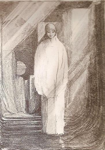 Σχεδιαστική απόδοση του ειδώλου της υπερ-μαριονέτας σε λιθογραφία του Craig, 1907. 