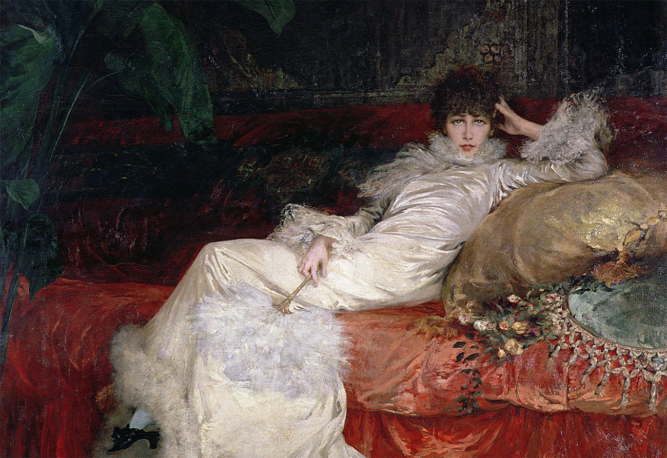 Προσωπογραφία της Sarah Bernhardt, εξέχουσας εκπροσώπου της αισθητικής του fin de siècle και του αισθητισμού στο θέατρο, σε ελαιογραφία του Georges Clairin (1876). 
