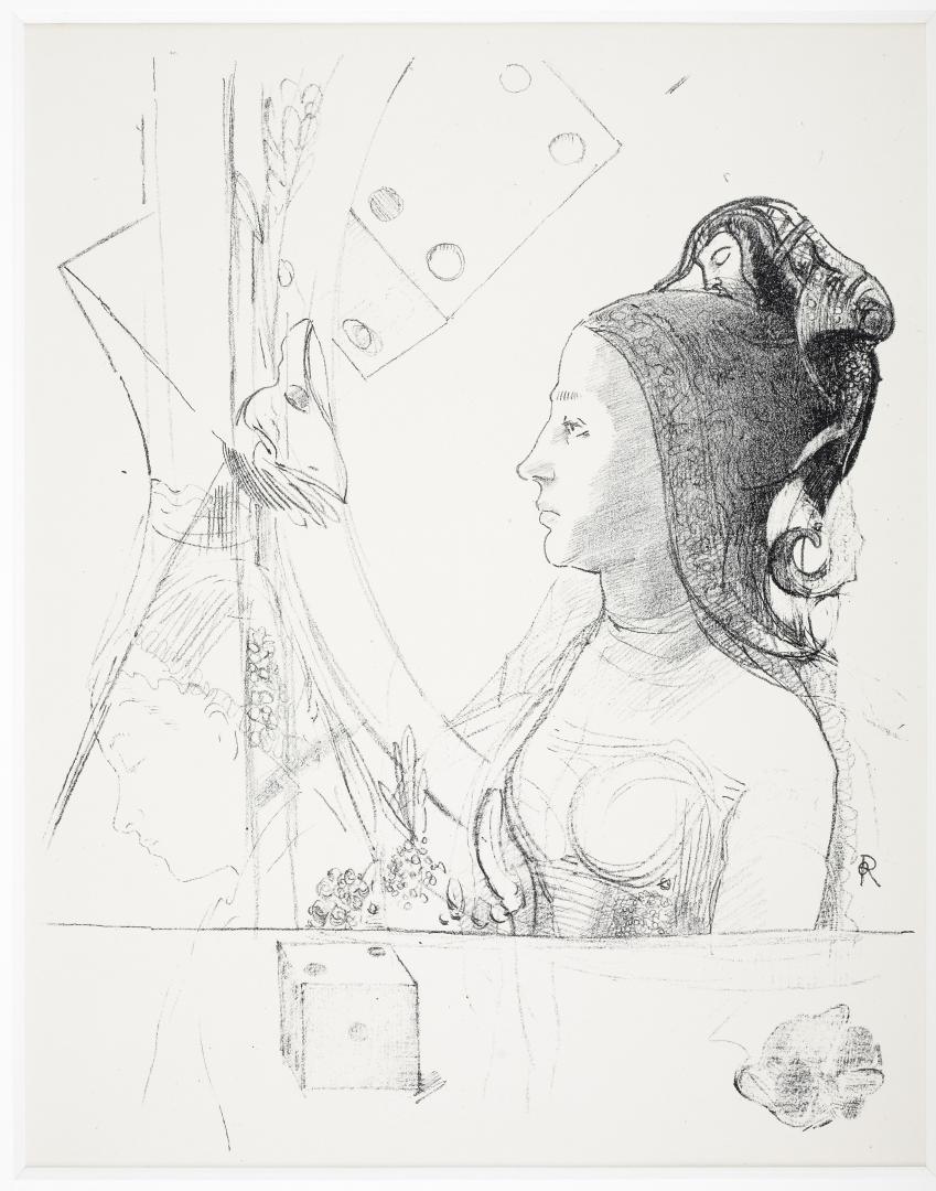 La Femme au hennin [Η γυναίκα με το εννέν], 1898. Σχέδιο εικονογράφησης για το ποίημα του [[#Stéphane Mallarmé [Στεφάν Μαλλαρμέ]#]] «Μια ζαριά ποτέ δεν θα καταργήσει το τυχαίο» από τον ζωγράφο [[#Odilon Redon [Οντιλόν Ρεντόν]#]].